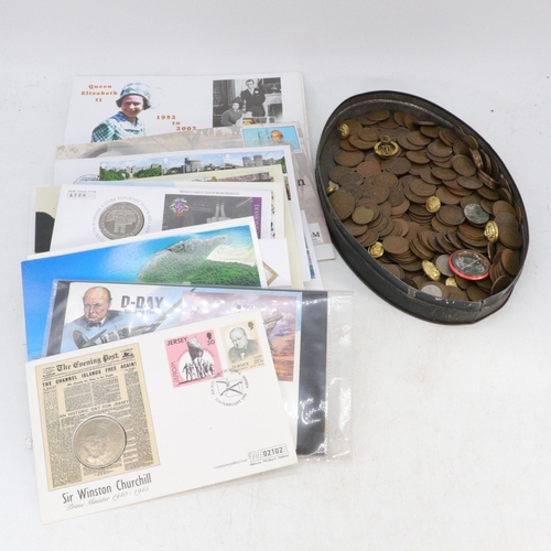 182 - Tin of mixed coins and coin covers