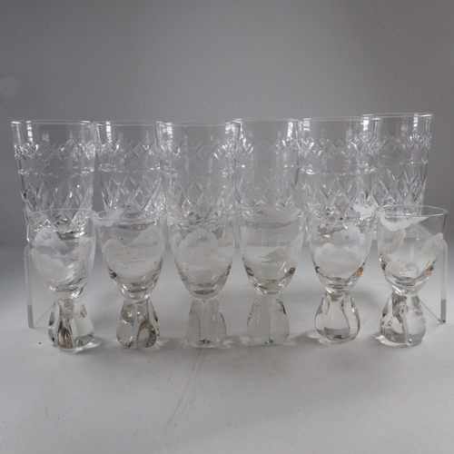 189 - Six Stuart Crystal tumblers glasses together with set of six decorative Cloud patterned liquor glass... 