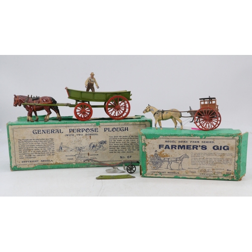 194 - W Britain's farmers Gig together with a general purpose plough both in original boxes