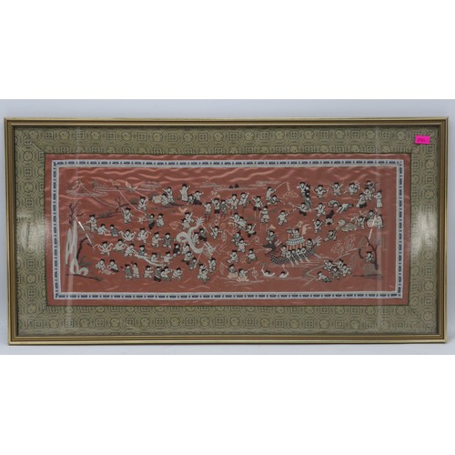 208 - Framed oriental silk panel