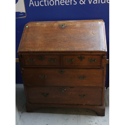 247 - Antique oak and banded bureau, measures approx. 94cm w x 105cm h x 54cm d