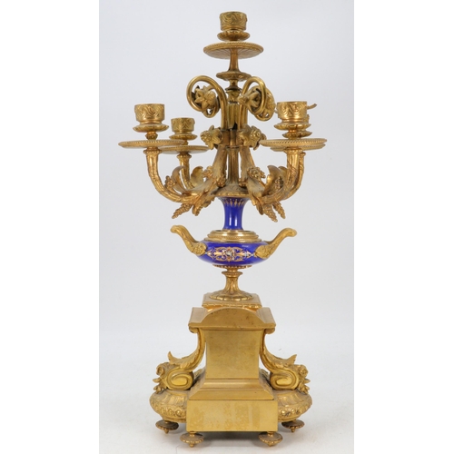 266 - Gilt antique clock single garniture with inset Sevres panels