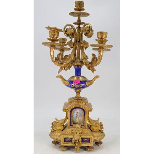 266 - Gilt antique clock single garniture with inset Sevres panels