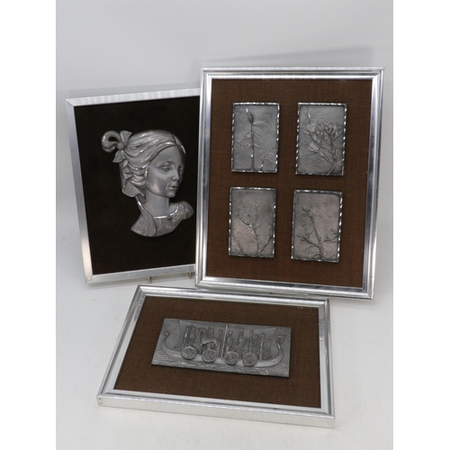 273 - Three framed Pewter plaque panel pictures