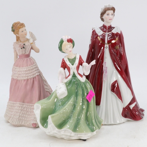 277 - Royal Worcester figurine the Queen together with a Royal Doulton lady Christmas day and a Wedgwood E... 