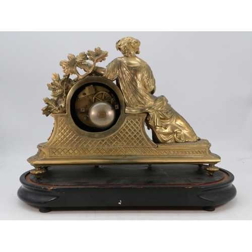 288 - Nichelant Paris gilt mantle clock inset with porcelain panels.