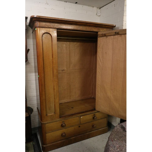 351 - Antique 19th Century wardrobe on drawer base, measures approx. top plinth 136cm w x 55cm d x 203cm h