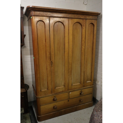 351 - Antique 19th Century wardrobe on drawer base, measures approx. top plinth 136cm w x 55cm d x 203cm h