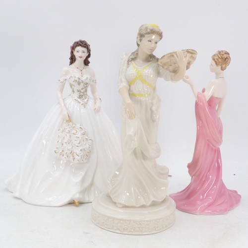 359 - Royal Worcester figurines, Mystique, Moonlight ball and another of a Woman holding a basket of fruit