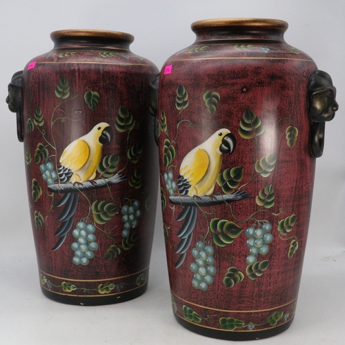 416 - Pair of tall modern vases decorated with birds.