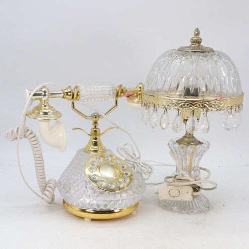 443 - Retro glass telephone together with a table lamp chandelier, trade/spares/repairs