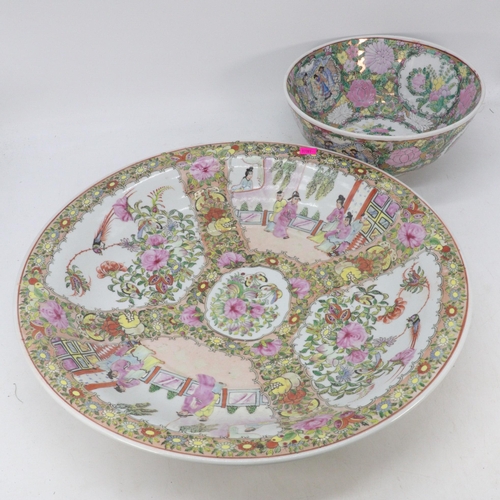 464 - Large Chinese famille rose charger (approx. 47cm diameter) together with a similar bowl.