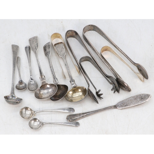 20 - Five hallmarked silver tongs including a pair by James Dixon and sons Sheffield 1898/1900, eight sma... 