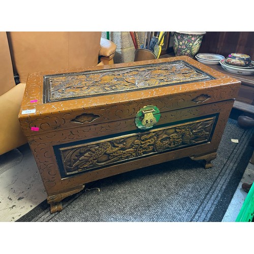 262 - Oriental carved hardwood camphor wood chest