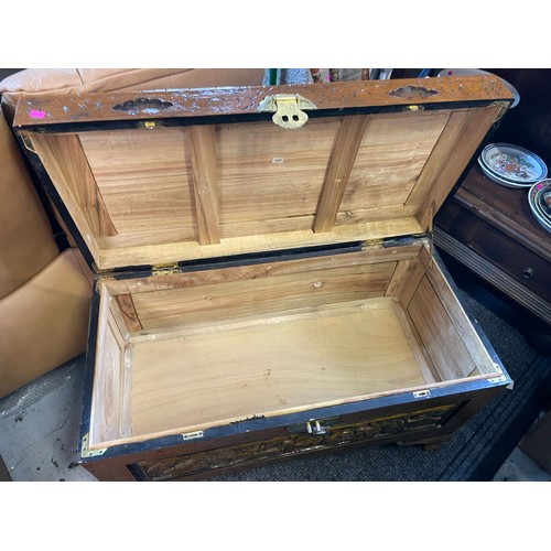 262 - Oriental carved hardwood camphor wood chest