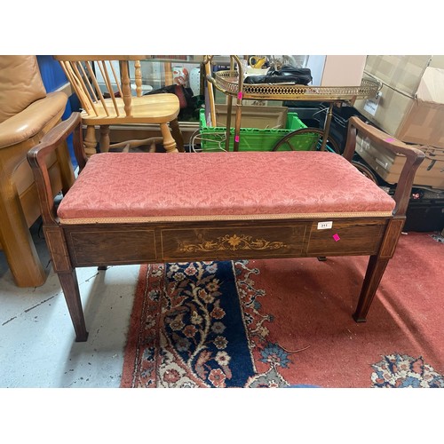 311 - Antique rosewood and inlaid duet stool with lift up top