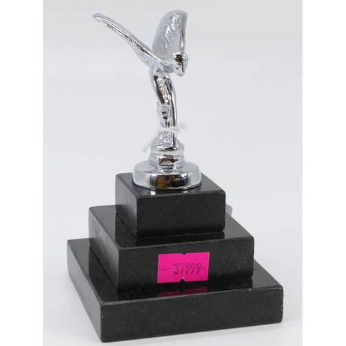 279 - Miniature chrome replica of Spirit of Ecstasy on three tiered slate base (approx. total height 12cm)