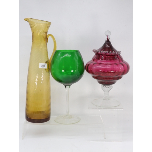 306 - Selection of large coloured glass