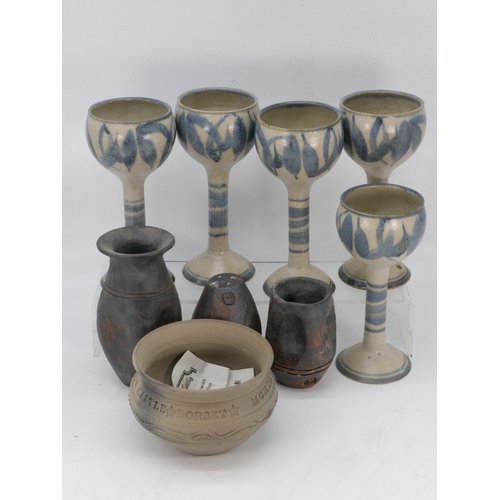 328 - A selection of Studio Pottery to include Corfe Castle interest