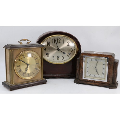 377 - Napoleon hat mantle clock together with an electric Smiths clock and a metamec clock