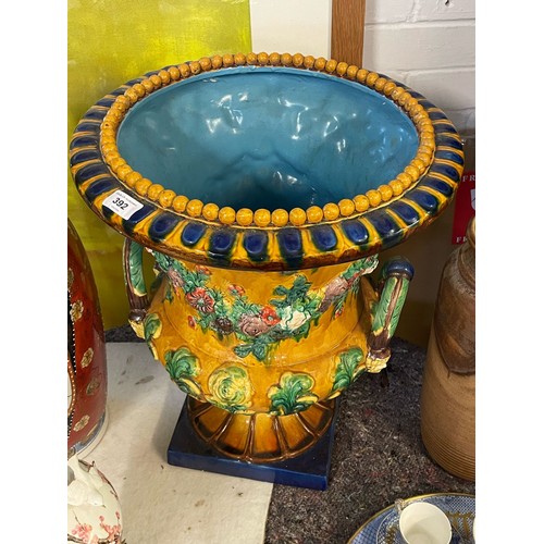 392 - Large reproduction Majolica style urn / planter