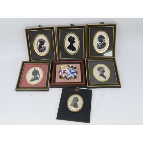 132E - Selection of silhouettes, miniature pictures, Porcelain floral similar etc.