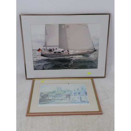 118 - Three prints signed by Robin Davidson of local scenes together with a photograph of a yacht under sa... 