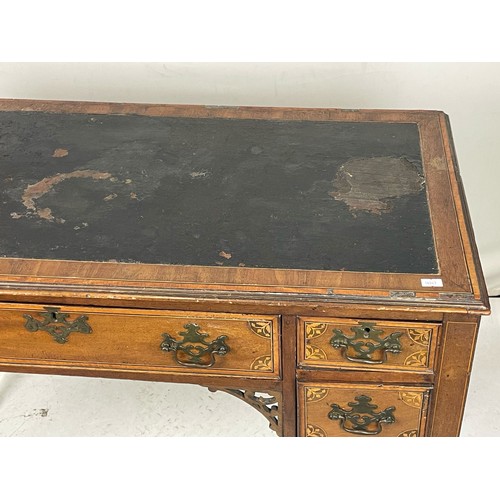 166 - Antique mahogany and satinwood banded writing desk (in need of attention)