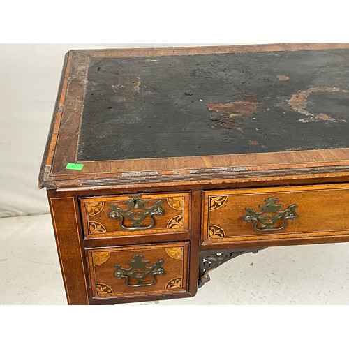 166 - Antique mahogany and satinwood banded writing desk (in need of attention)