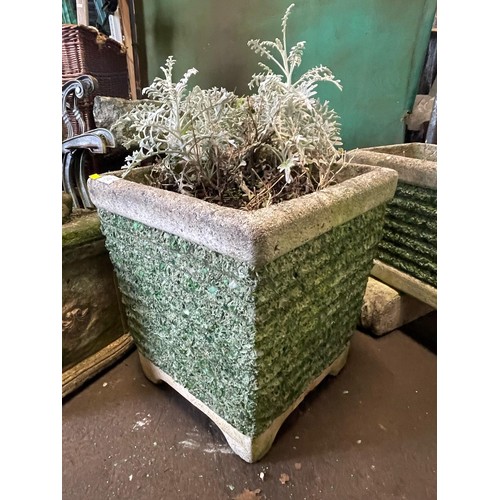 272 - Three composite planters one rectangular two square (rectangular measures approx. 100cmW x 25cmD, sq... 