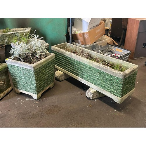 272 - Three composite planters one rectangular two square (rectangular measures approx. 100cmW x 25cmD, sq... 