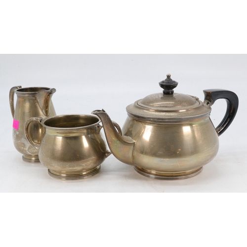 3 - Mappin & Webb silver tea set comprising of Teapot, Sugar and Milk jug. (approx. total weight 690g)