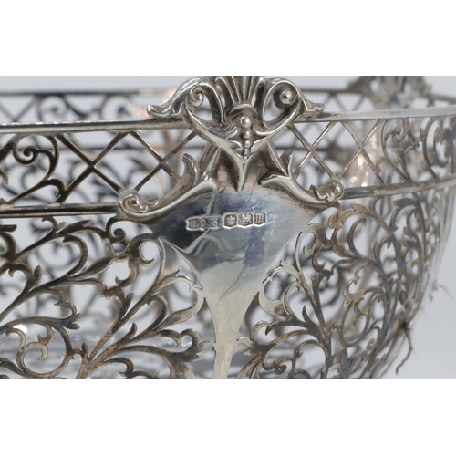 9 - Silver hallmarked pierced fruit bowl on a wooden trophy base with silver hallmarked plaque (weight a... 