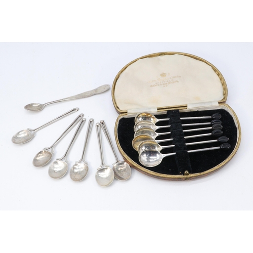 26 - Cased set of six EPNS coffee spoons, together with six sterling silver golf club handled spoons and ... 