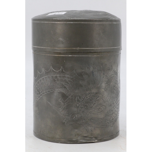 62 - A vintage oriental tea caddy. (zinc alloy/lead/pewter?)