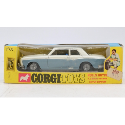 68 - Corgi toys, diecast Rolls Royce Silver Shadow 273 with Take off wheels and Golden Jacks with box. Di... 