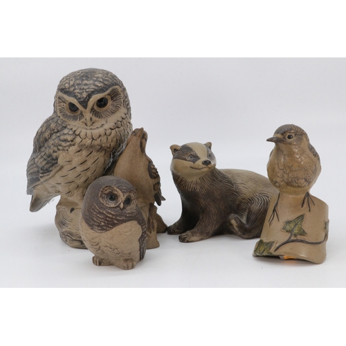 92 - Poole Pottery stoneware Owl, smaller owl, birds etc