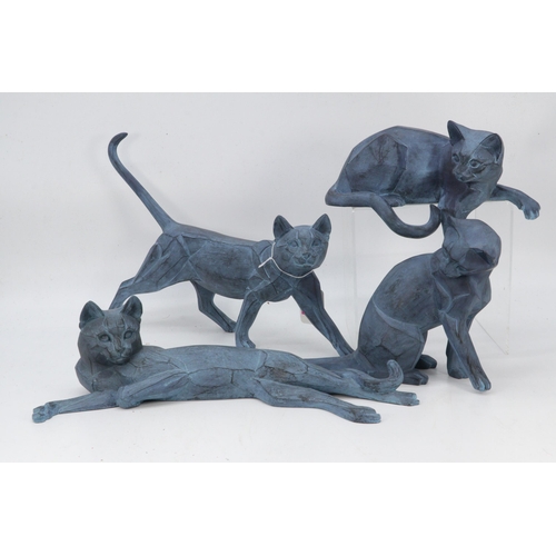 125 - Four boxed Border Fine Arts cubist collection cats (slate blue) to include B0559 cat washing, 638366... 