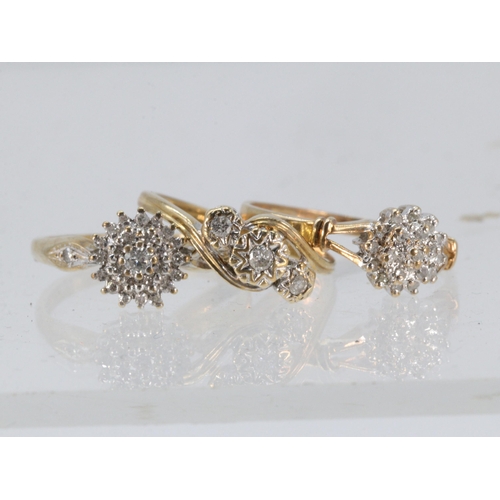 198 - Three 9ct gold and diamond rings