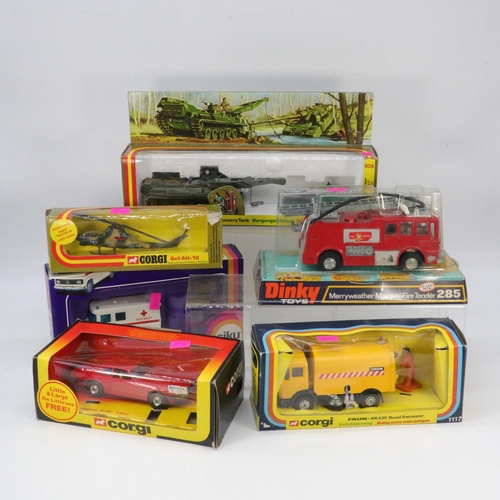 228 - Corgi Faun AK435 Road Sweeper, JAguar XJS 1372, Bell AH-1G and 908 AMX 30d Recovery tank, Dinky Toys... 