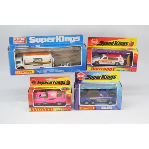 250 - Matchbox Speed kings Gus's Gulper K-38, Ambulance K-49, Security truck K-19 and a K-6 motorcycle tra... 