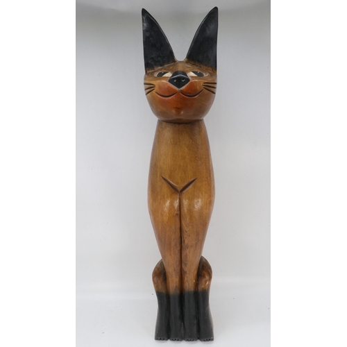 309 - Large wooden carved cat approx. 75cm tall