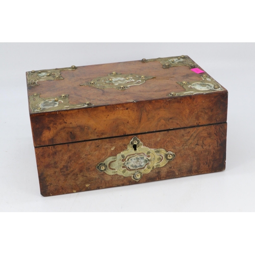 115 - Antique walnut workbox with brass mounts.