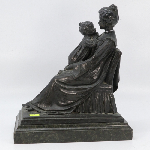 229 - WJ McLean signed Bronze of a lady seated with a child. approx. 30cm high x 26cm wide at base x 17cm ... 