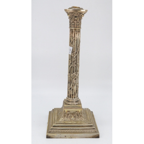 49 - A silver-plated  Corinthian style column candlestick (approx. 33cm tall)