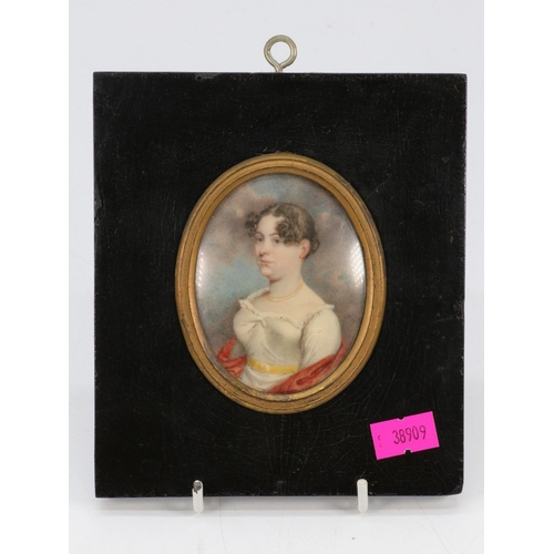 65 - Antique framed Ivory portrait of a young lady, dated to reverse 1790 Pauline Whittington (picture me... 