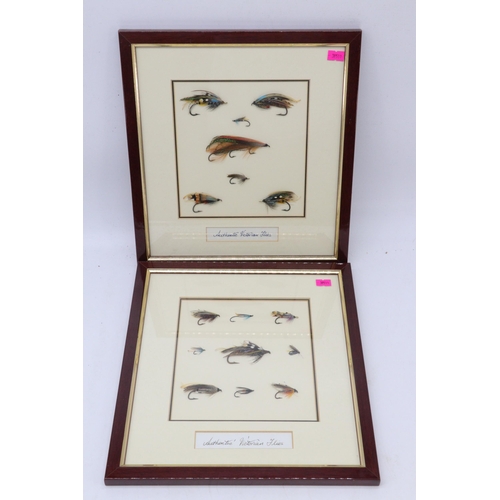 516 - Four framed antique fishing flies together with a signed Tim Havers “The Sea Trout” print