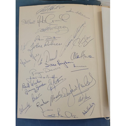 128 - Signed BEA airtours luncheon menu together with KLM menu which includes footballers signature Stanle... 