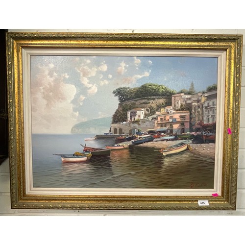 435 - A large oil on canvas depicting a Venice? scene, frame measures approx. 84cm x 64cm