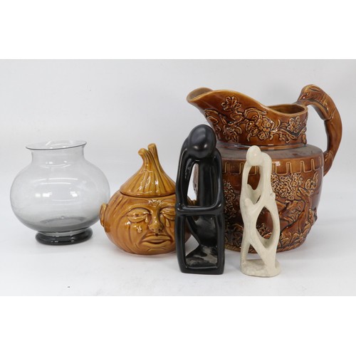 539 - A selection of Studio Pottery to include Corfe Castle interest together with Fox handled large jug, ... 